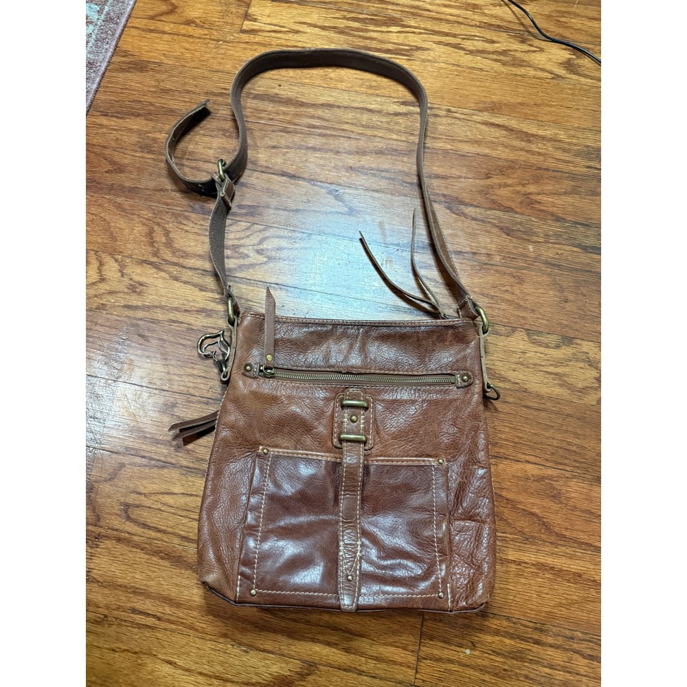Lucky Brand Brown Distressed Leather Crossbody Messenger Bag Vintage Style